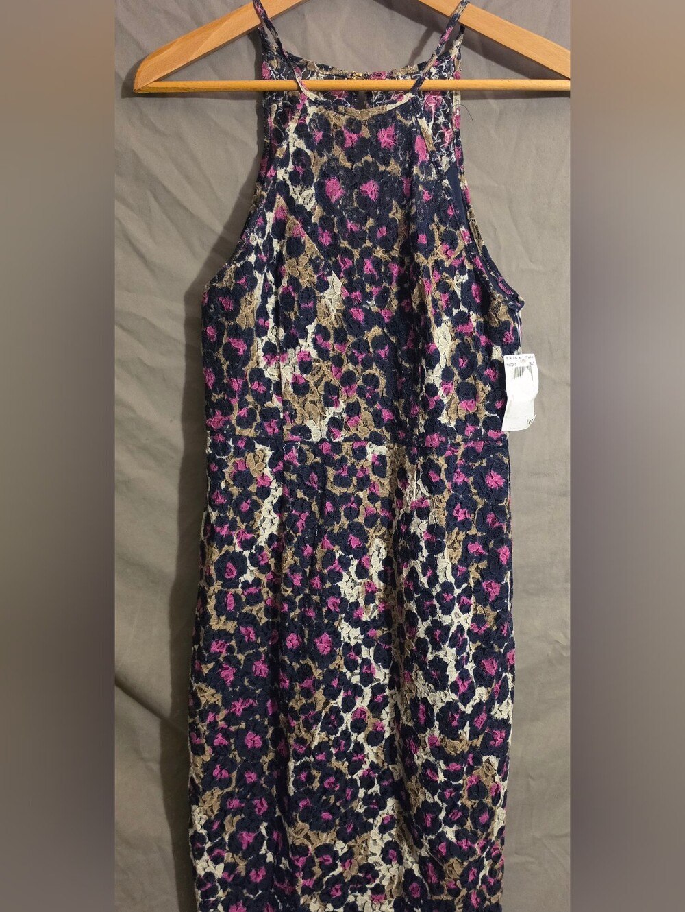 Trina Turk Navy Floral Midi Dress with Pink and Cream Details